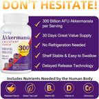 Akkermansia Supplement - 300 Billion AFU Akkermansia Muciniphila, Akkermansia Probiotic for Women & Men, for Boost, Digestive, Gut, Immunity, Enhances Gut Lining Function & Intestinal Walls, 120 Count