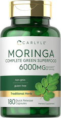 Carlyle Moringa Oleifera Supplement | 180 Capsules | Complete Green Superfood for Women and Men | Non-GMO and Gluten Free | from Moringa Leaf Powder