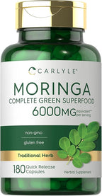 Carlyle Moringa Oleifera Supplement | 180 Capsules | Complete Green Superfood for Women and Men | Non-GMO and Gluten Free | from Moringa Leaf Powder