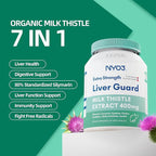 NYO3 Milk Thistle Extract 400mg, Liver Cleanse Detox & Repair Dietary Supplement for Liver Health, 60 Capsules Herbal Health Supplement, Antioxidant Support