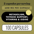 Complete Natural Products Organic Icelandic Sea Kelp Capsules - Pure 600mg Capsules, 100 Pills, Raw Seaweed & Thyroid Support Supplement