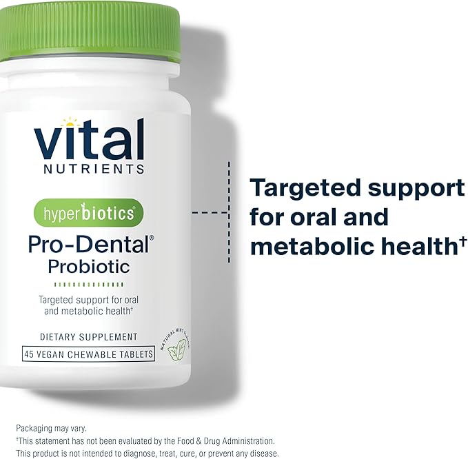Hyperbiotics Vital Nutrients Pro Dental Probiotic | Clinically Studied BLIS K12 and M18 | Oral Probiotics for Bad Breath treatment for adults | Oral Health for teeth and gums | 45 Mint Tablets