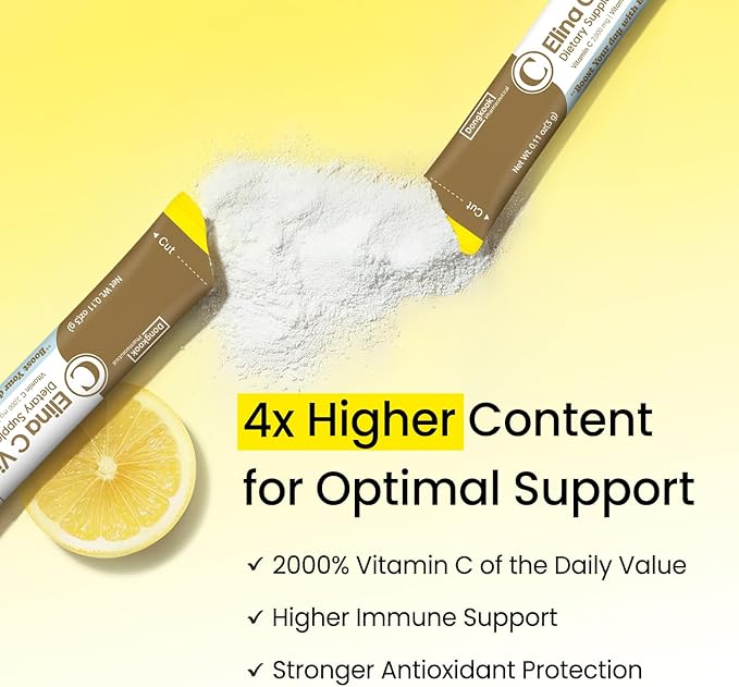DONGKOOK Vita Pop 2,000mg Vitamin C Vitamin D & Biotin Powder Per Stick, Sugar Free Korean Vitamin C Supplements Multivitamin Advanced Immune Support for Woman Skin Hair, Lemon Powder Drink 100 Packet