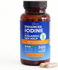 Iodine Supplement – 500 mcg Pure, Raw Form Whole Food Iodine, Potassium Iodide, Icelandic Sea Kelp & Trace Minerals – Daily Thyroid Support for Energy, Metabolism, Vegan – 60 Capsules