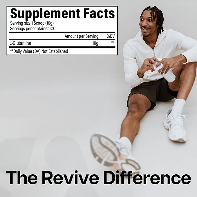 Revive MD Gut L-Glutamine Powder – Muscle Recovery & Immune Support Supplement for Adults – Promotes Digestive Health, Reduces Muscle Soreness & Supports Immunity – Vegan (30 Servings)