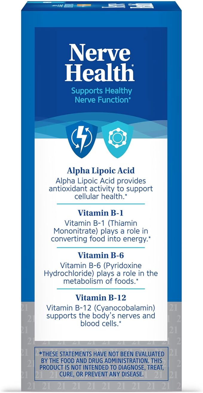 21st Century Nerve Health Tablets (30 Count), Alpha Lipoic Acid 300mg, B1, B6, & B12 Vitamins for Nerve Function Support, Antioxidant ALA Supplement, Gluten Free. Non-GMO, & Vegan