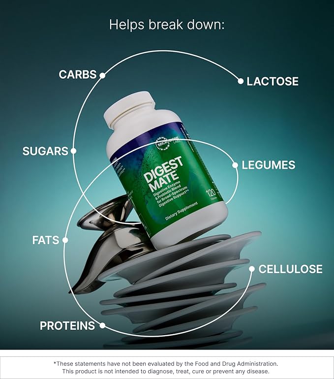 DigestMate Digestive Enzyme and Probiotic Supplement - Broad-Spectrum Digestive Enzymes for Women and Men with 14 Enzymes and Spore-Based Probiotics for Gut Health