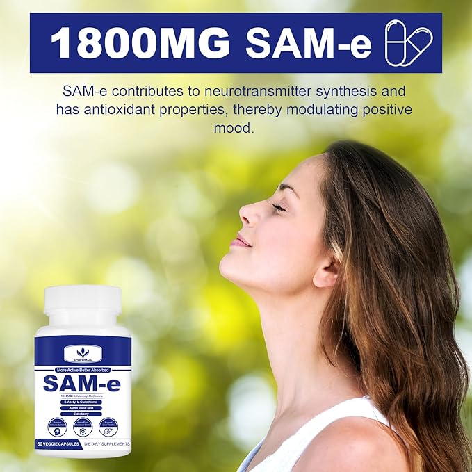1800mg Sam-e Supplement with Alpha Lipoic Acid + Turmeric, Elderberry, Jujube Extract, Support Liver Health, Boost Immune System, 60 Capsules