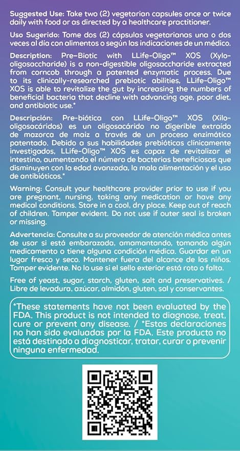 Bio Nutrition Pre-Biotic with Life Oligo Prebiotic Fiber XOS, 60 Count
