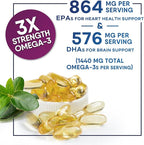 Omega 3 Fish Oil Supplements - 2400mg Fish Oil Per Serving - Triple Strength Omega-3 with EPA & DHA Fatty Acids - Natural Heart, Brain & Immune Support - Wild Caught, Bottled in USA - 120 Softgels