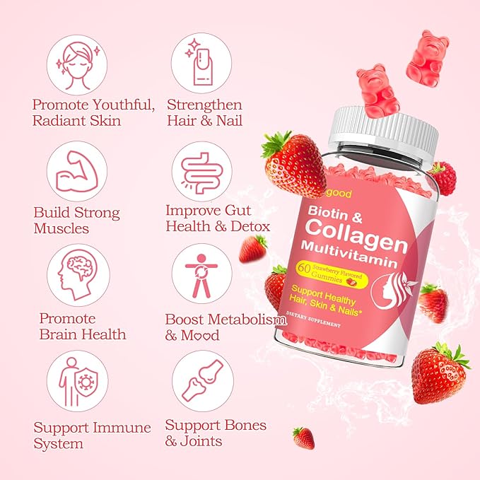 Collagen Peptides Gummies Sugar Free for Women & Men, 2500mg Multi Collagen Type I,II,III,V,X with 15000mcg Biotin & Vitamin C D K2 B12 A E, Hydrolyzed Protein for Hair Skin Nails, Bone, 60Cts