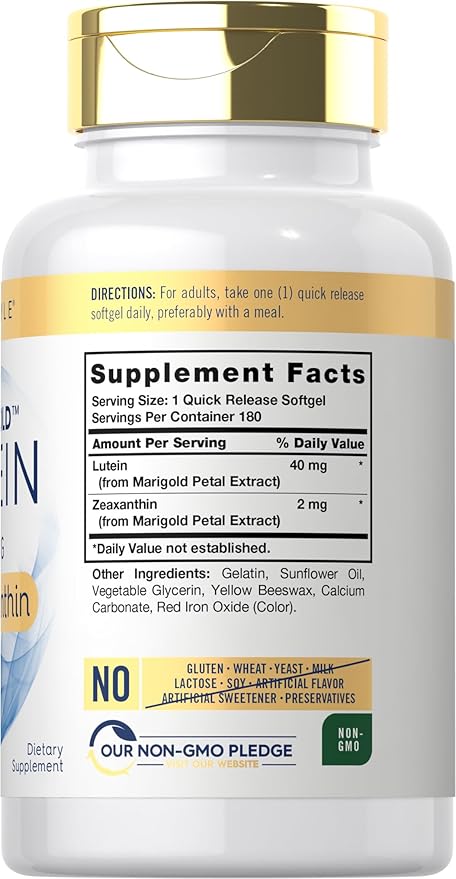 Carlyle Lutein and Zeaxanthin Supplement | 40mg | 180 Softgels | Pills for Eyes | Eye Health Vitamins | Visi-Gold | Non-GMO and Gluten Free