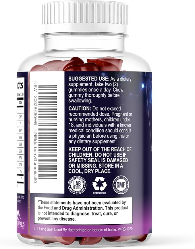Elderberry Gummies - 3X Strength Black Elderberry Immune Support Gummy with Vitamin C, D3 and Zinc for Kids & Adults, Immune Health Support Supplement Gummy, Black Elder Berry Vitamins - 60 Gummies