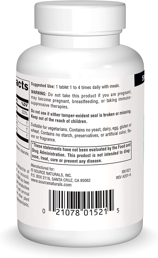 Source Naturals DIM, Diindolylmethane 100mg with BioPerine, Vitamin E & More - 60 Tablets