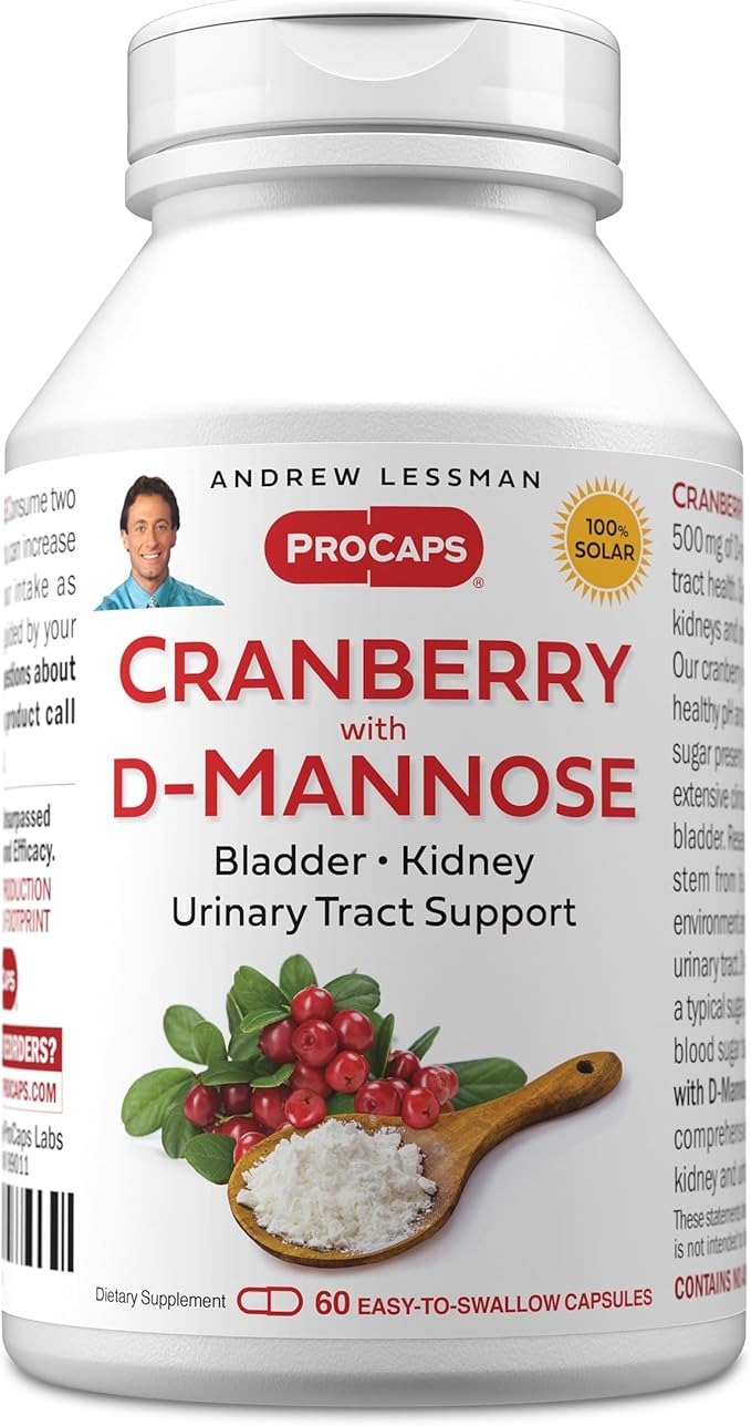 ANDREW LESSMAN Cranberry with D-Mannose - 60 Capsules - Supports Bladder, Kidney and Urinary Tract Health. High Potency Standardized Cranberry Concentrate and D-Mannose. Easy to Swallow Capsules