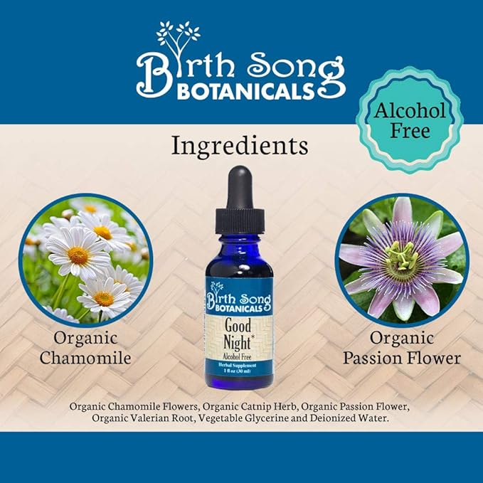 Birth Song Botanicals Good Night Herbal Sleep Tincture with Valerian and Passionflower, Natural Sleep, Stress, and Relaxation Support Supplement Adults, 1oz Bottle