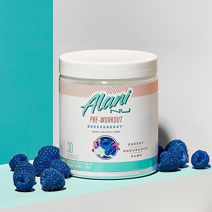 Alani Nu Pre Workout Powder BREEZEBERRY, Amino Energy Boost, Endurance Supplement, Sugar Free, 200mg Caffeine, L-Theanine, Beta-Alanine, L-Citrulline, 30 Servings
