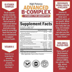 Vitamin B Complex with Vitamin C for Maximum Absorption - Methylcobalamin b12 & Folate Folic Acid Supplement - B1 B2 B3 B5 B6 B7 B9 for Immune Energy & Nervous System Support - Non-GMO, 120 count