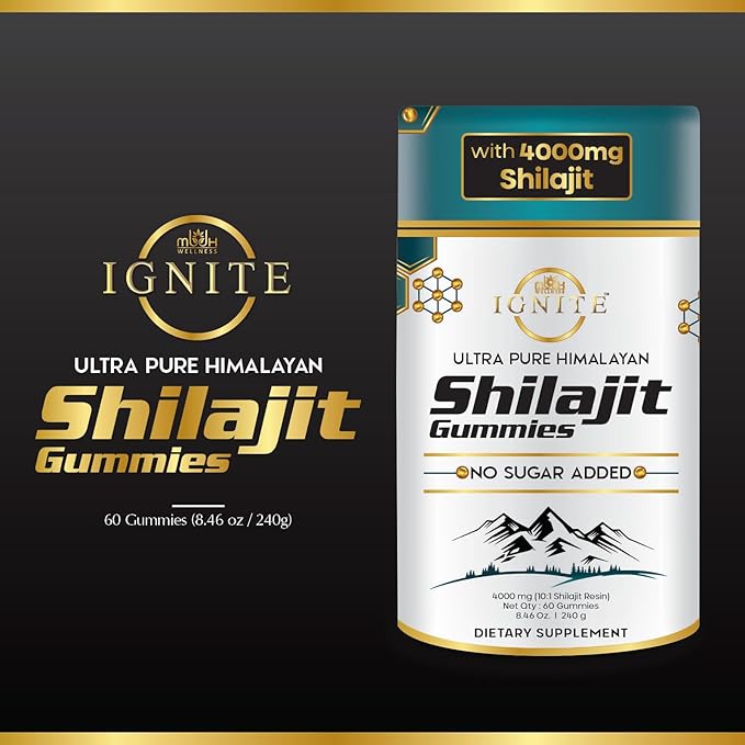 Pure Himalayan Shilajit Gummies 4000mg, Sugar-Free with KSM-66 Ashwagandha, Gokshura & 75% Fulvic Acid - 60 Gummies