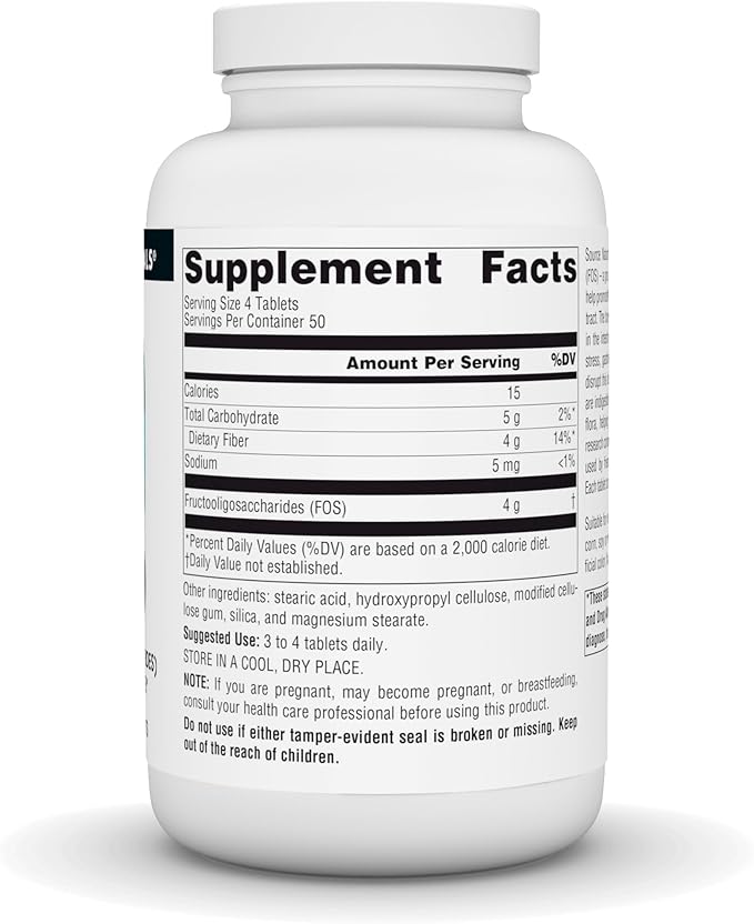 Source Naturals FOS 1000 mg Fructooligosaccharides Probiotic Enhancer - 200 Tablets