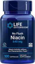 Life Extension No Flush Niacin, B3 for Heart Health, Cholesterol & Energy Support, Non-GMO, Gluten-Free, 100 Capsules