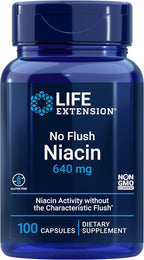 Life Extension No Flush Niacin, B3 for Heart Health, Cholesterol & Energy Support, Non-GMO, Gluten-Free, 100 Capsules