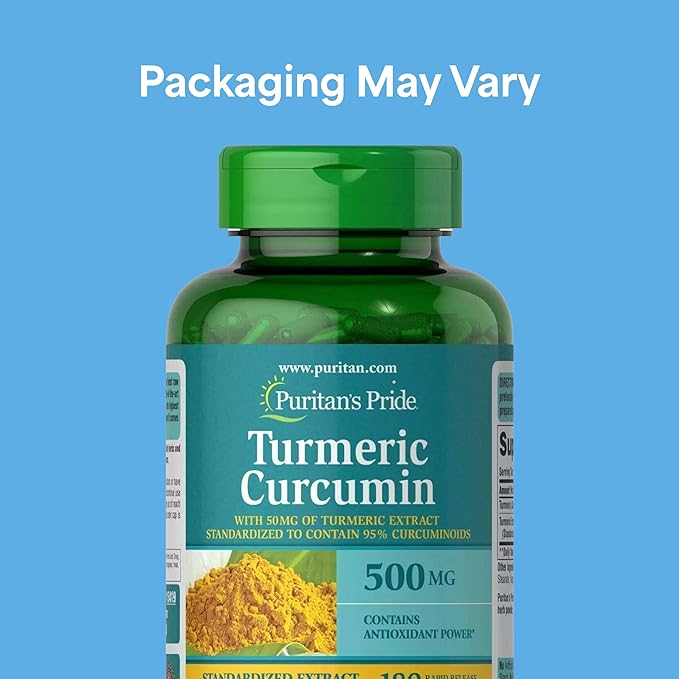 Puritan's Pride Turmeric Curcumin 500mg, Standarized to 95% Cucuminoids, Herbal Dietary Supplement for Antioxidant Health, 180 Radpid Release Capsules,(Pack of 4)