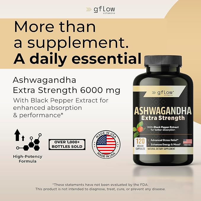 Ashwagandha Supplements for Women and Men | Sleep, Mood and Energy Support | Extra Strength, Vegan Friendly, Non-GMO, Made in USA