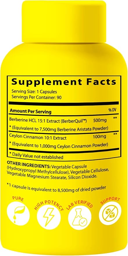 Berberine Supplement Synergistically Enhanced Potency, Ceylon Cinnamon for Enhanced Absorption & Synergistic Effects for Healthy Levels