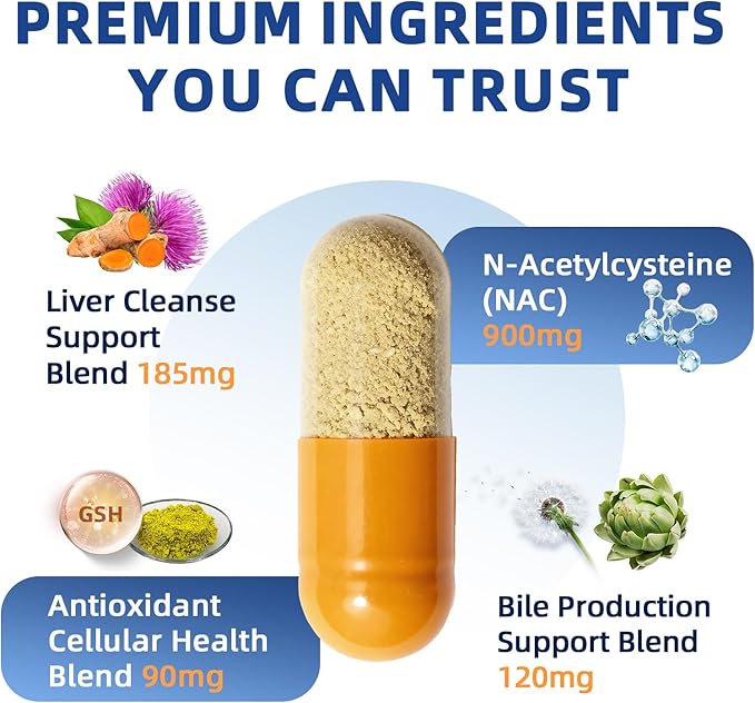 NAC Supplement 900 mg – Liver Cleanse Detox & Repair, Antioxidant & Cellular Health, Alcohol Defense Support – N-Acetyl Cysteine Capsules with Milk Thistle, Turmeric, Dandelion & Artichoke – 180 Count