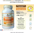 Ultra Curcumin C3 Time Release w Bioperine and Bromelain Time Release 700mg 100 Veg.tabs Max Absorption