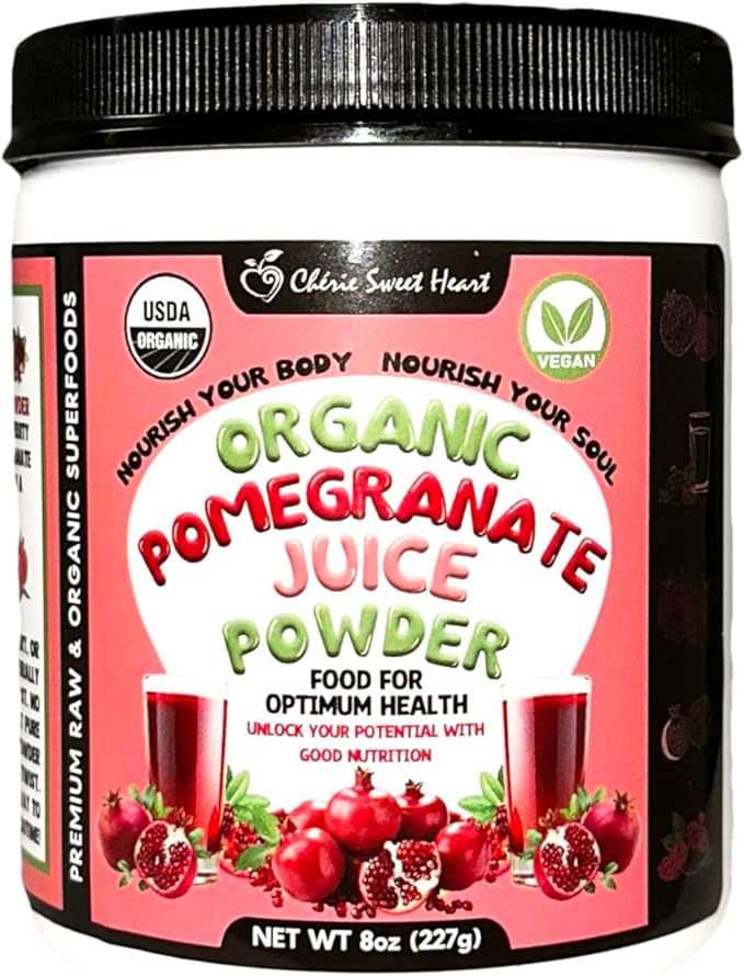 Cherie Sweet Heart USDA Organic Pomegranate Juice Powder, 8 Ounce, Natural Fruit Powder, No Sugar & Additives, Great Flavor for Drinks, Smoothie, & Beverages, Non-GMO & Vegan Friendly
