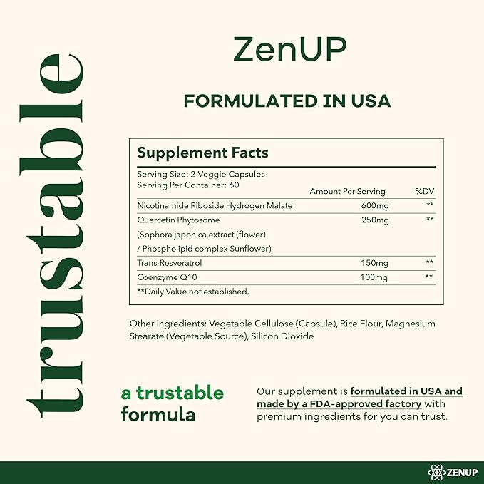 NAD+ Supplement | 1100mg Liposomal Nicotinamide Riboside with Resveratrol & Quercetin | Anti-Aging, Cellular Energy, Mental Focus | 120 Caps