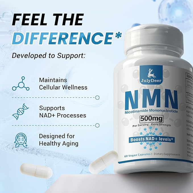 NMN 500mg Per Serving | 60 Veggie Capsules – 30 Servings | Easily Absorbed Nicotinamide Mononucleotide Form | NAD+ Boosts, Precursor & NR Supplement Alternative | Non-GMO, Vegan, Women & Men