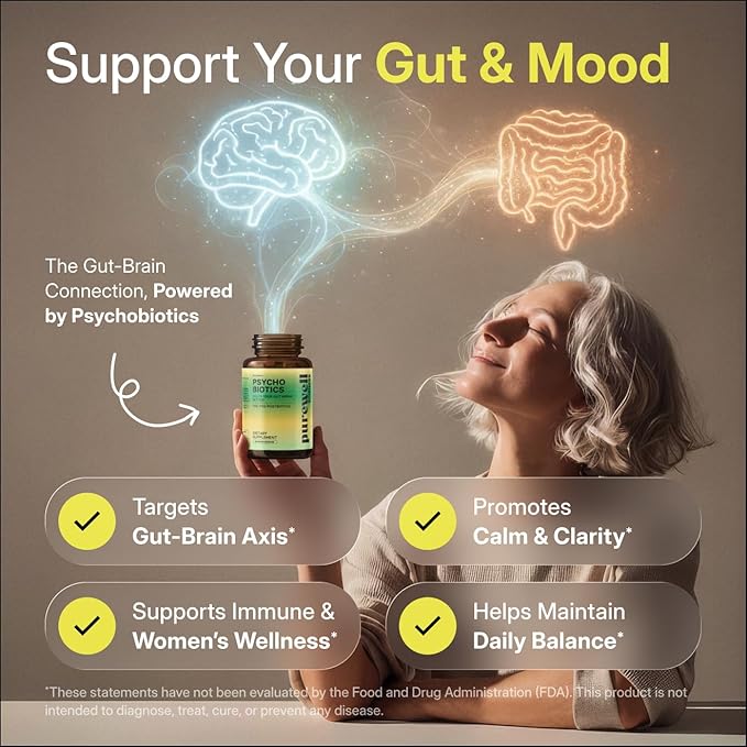 Psychobiotics – Advanced 3-in-1 Probiotic Prebiotic Postbiotic Supplement for Gut and Mood Support - 180 Vegan Probiotic Capsules – 50 Billion CFU – 3-Month Supply