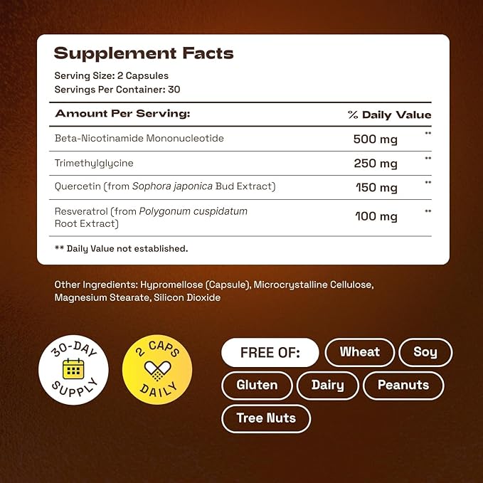 NMN Supplement 1000mg, 4-in-1 Liposomal NMN for NAD+ Supplement, nmn Supplement with Quercetin, Cellular Energy & NAD+ Levels Support for Men & Women, 60 Capsules
