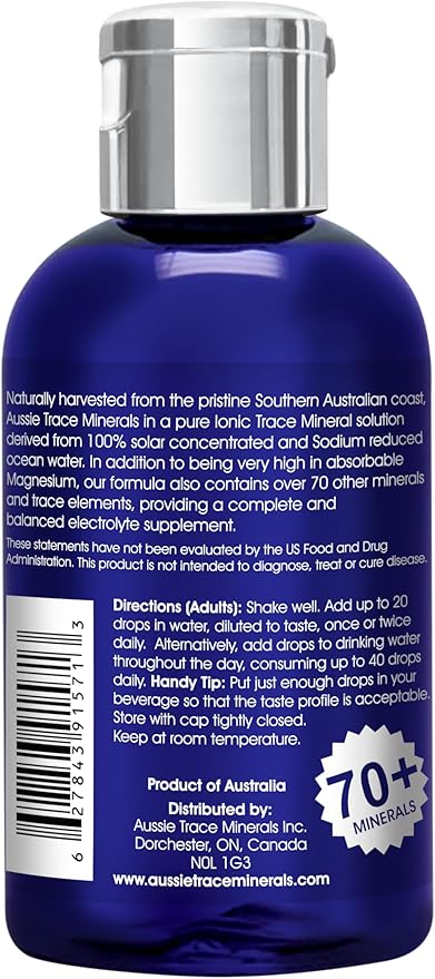 Aussie Trace Minerals - with Lemon Lime Organic Extracts | 2oz / 60mL | Electrolyte Hydration Drops | Magnesium Rich, Low Sodium
