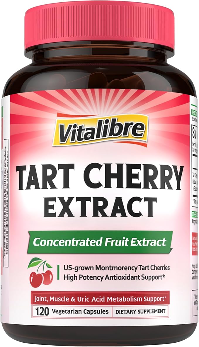 Tart Cherry Capsules, 500 mg Tart Cherry Extract Per Capsule, Montmorency Tart Cherries, Uric Acid Balance, Immune Support, Non-GMO, 120 Vegan Capsules