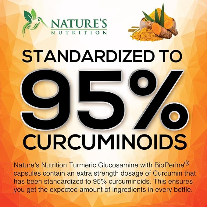 Turmeric Curcumin Supplement - 95% Curcuminoids with Glucosamine, Ginger & MSM, BioPerine Black Pepper Extract for Best Absorption, Natural Vegan Joint Support, Non-GMO, Bottled in USA - 180 Capsules