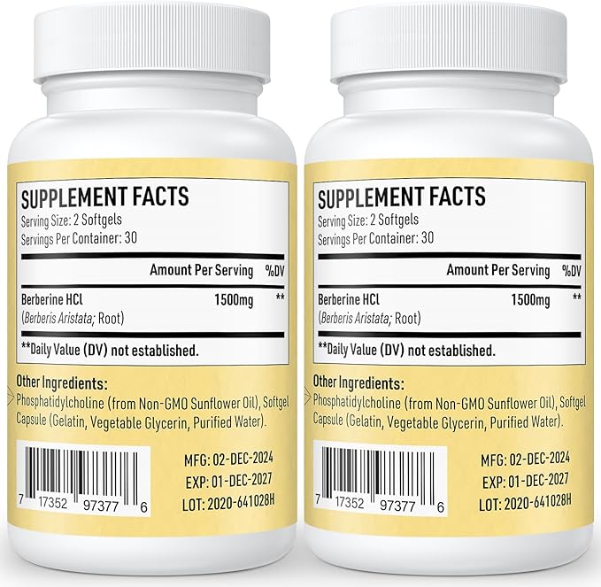 Liposomal Berberine - Berberine Supplement Activates AMPK, Supports Body Balance in Women and Men -Support Immune Function, Gut Function, Non-GMO, Sugar-Free, 120 Softgels