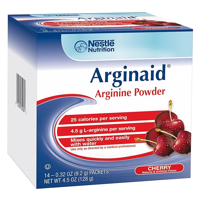 Arginaid Arginine Powder, Drink Mix Formula with 4.5g L-arginine Per Serving, Vitamin C & Vitamin E, Cherry Flavor, 0.32 Ounce, Pack of 56