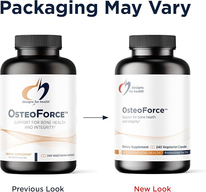 Designs for Health OsteoForce - Premium Bone Support Supplement - Highly Absorbable Nutrients - Calcium Malate, Magnesium, Zinc Bisglycinate Chelate, Vitamins D + K - Non-GMO, Soy Free (240 Capsules)