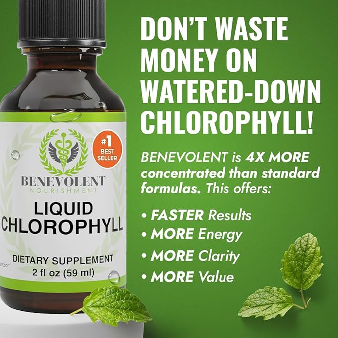Benevolent Nourishment Chlorophyll Supplement, Detox & Immune Support, Internal Deodorizer, Liquid Drops