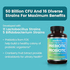 Zentastic Probiotics & Prebiotics Supplement - 50 Billion CFU - for Men & Women’s Immune & Digestive Health - 16 Strains - Shelf Stable - 120 Delayed Release Veggie Capsules