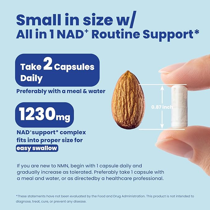 NMN NAD Supplement with Resveratrol – 1230mg Multi-Ingredient NMN Formula with TMG, Urolithin A & Quercetin, Daily Capsules for Women & Men, mnm Supplement, 60 Count