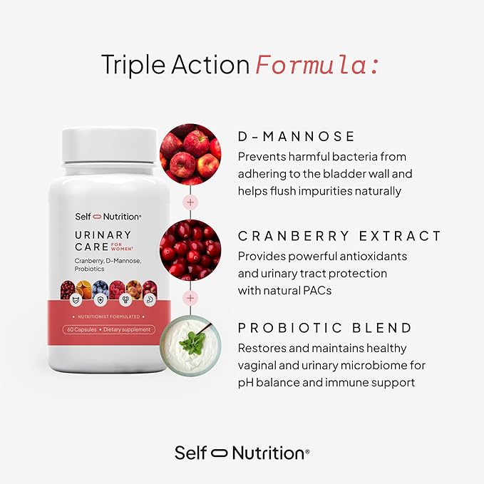 UTI D Mannose with Cranberry & Probiotics for Women | 3 in 1 Supplement, Supports Urinary Tract Health & PH Balance | Effective & USA Made | Vegan, Non-GMO (60 Capsules)