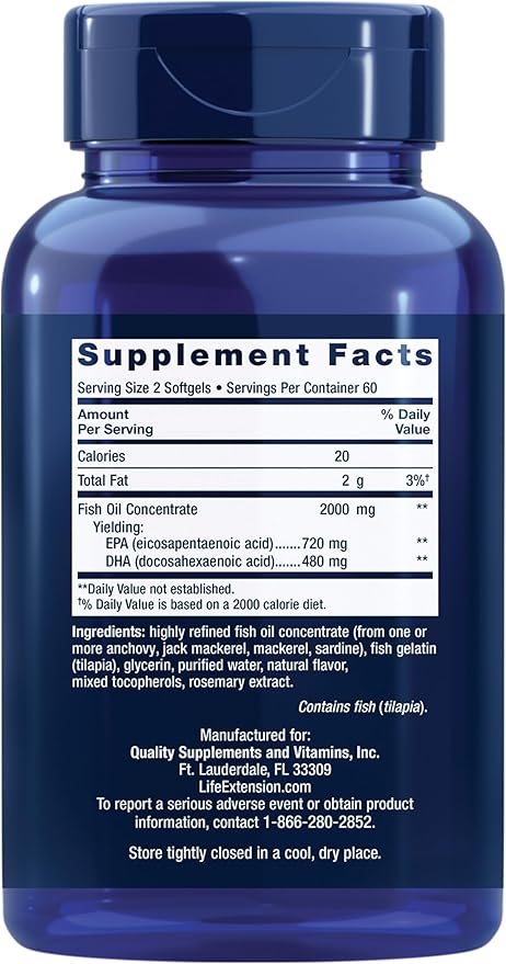 Life Extension Mega EPA/DHA, Omega-3 Fatty acids, Heart & Brain Health, Non-GMO, Gluten-Free, 120 softgels (Pack of 2)