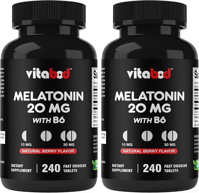 Vitabod Melatonin 20 mg - 240 Fast Dissolve Tablets - Drug Free - Natural Berry Flavor - Vegetarian, Non-GMO, Gluten Free 240 Count (Pack of 2)