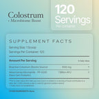 Colostrum Powder | Grass-Fed Bovine Colostrum with Akkermansia Probiotic 1B AFU | Microbiome & Gut Support | High IgG Advanced Formula | 120 Servings