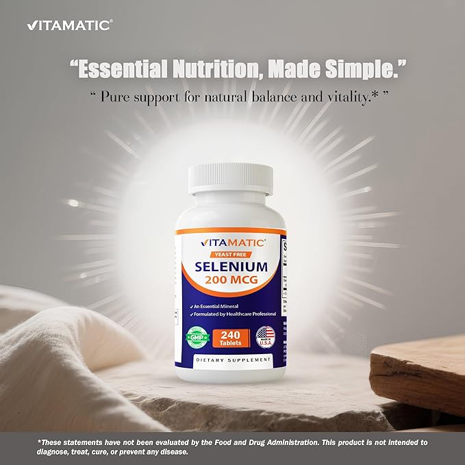 Vitamatic Yeast Free Selenium 200mcg as Selenomethionine Supplement Essential Trace Mineral with Superior Absorption 240 Tablets